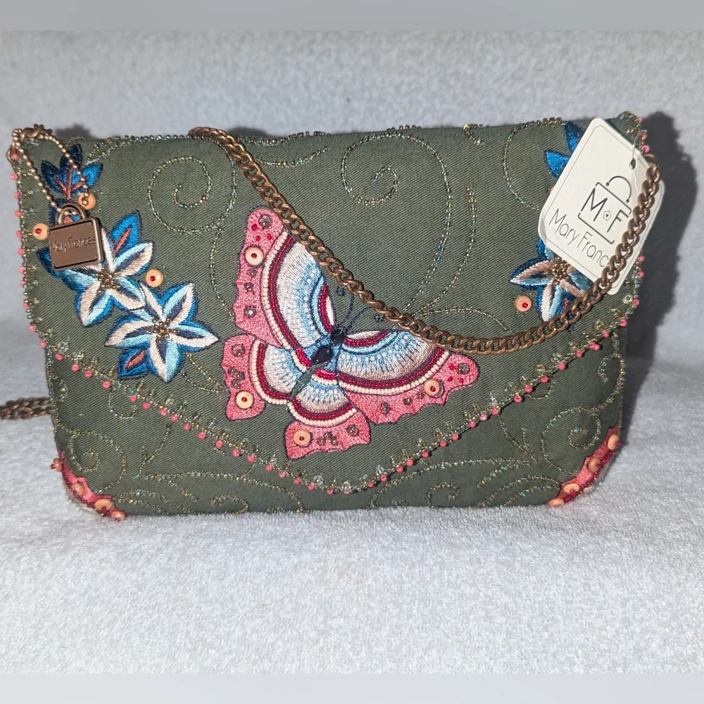 Mary Frances Butterfly Dream bedded and embroidered shoulder bag .